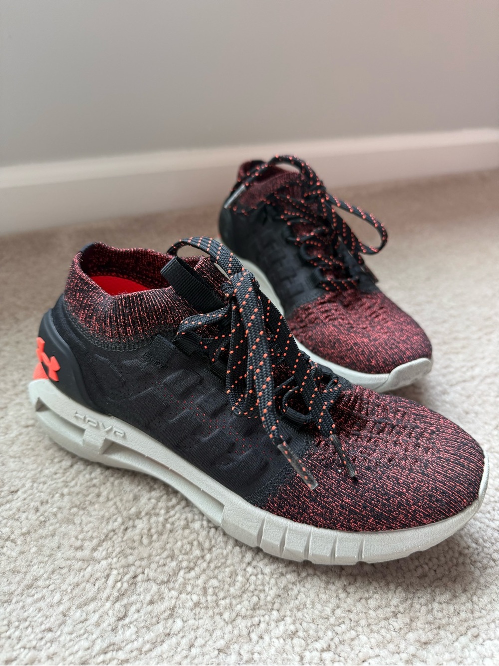 Under Armour Kids' Black and Red Knit Slip-On Sneakers